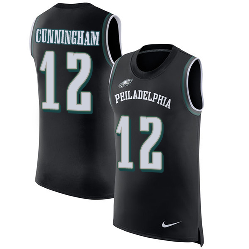 Nike Eagles #12 Randall Cunningham Black Alternate Men's Stitched NFL Limited Rush Tank Top Jersey - Click Image to Close